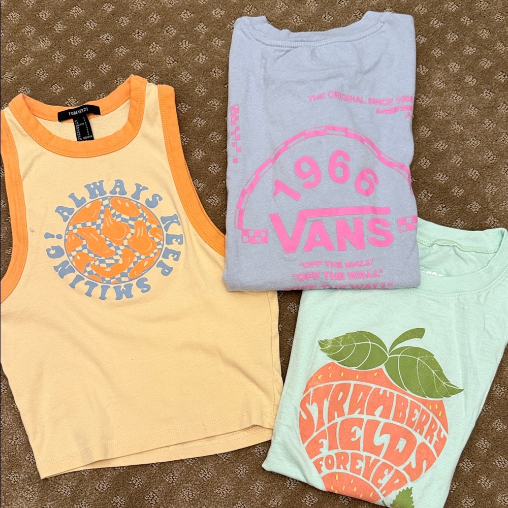 Vans, Forever 21, etc.  Tank/T-Shirt Tops - Peach, Lilac, Mint cute graphics